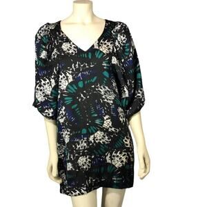 BCBG generation sheath dress, balloon sleeves  in black with green, blue size 6